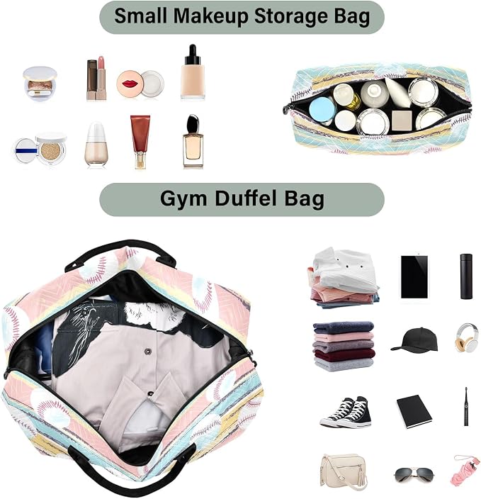 senya Weekender Bags Travel Duffel Gym Bag Stripes Baseball Carry on Overnight Tote Bag with Toiletry Bag for Airplane Travel Trip Gym Yoga - Image 4