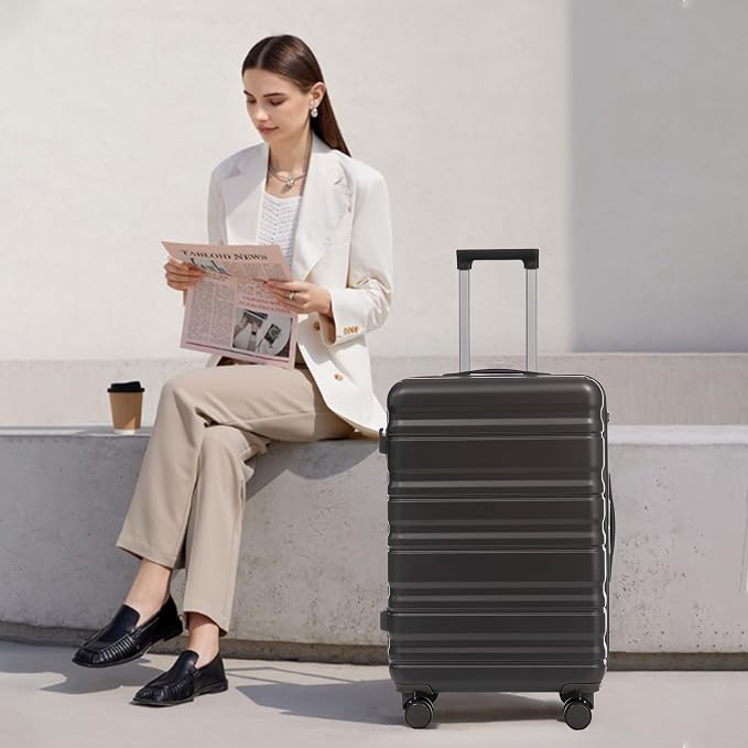 GDFStudio 20/24/28 Inch 3 Piece Luggage Set, ABS Hard Shell Spinner Suitcase with 360° Silent Wheels, Expandable Capacity,Combination Lock, Retractable Handle, Carry On & Checked Suitcases,Dark Gray - Image 2