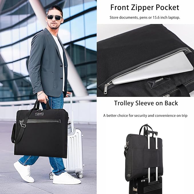 BESMART Garment Bags for Travel, 51" Large Suit Bag for Business Trips | Waterproof,Hangs 3 Suits,Foldable,Wrinkle Free Spacious Luggage Suit Cover,Adjustable Strap,Carry On Flight Approved,Black - Image 3