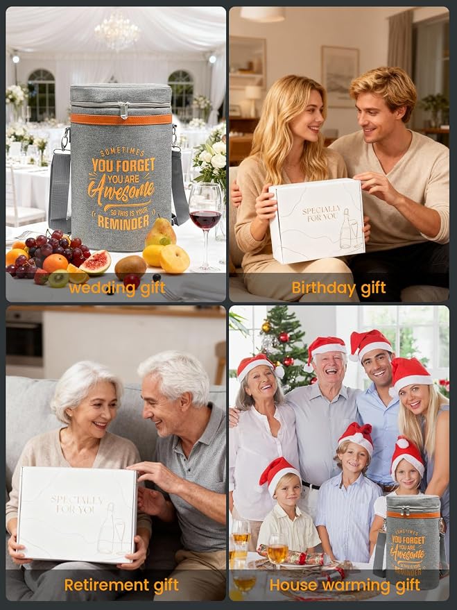 Wine Cooler Bag Gift Set with 2 Tumblers, Insulated Portable Wine Carrier Holds 2 Bottles, Perfect for Outdoor Use, Ideal Easter Birthday Anniversary Gift for Women & Men Wine Lovers - Image 7