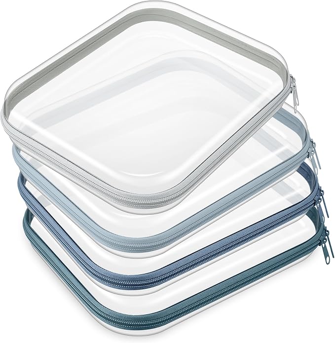 Hoolerry 4 Pcs Hard Clear Zipper Case Makeup Bags Plastic Zipper Pouch Transparent Storage Box Containers for Cosmetics, Snacks, Building Blocks, Puzzles(Clear,9.8 x 7.9 x 2 in,Morandi) by Hoolerry