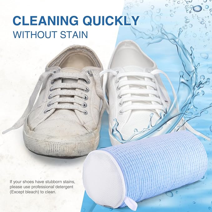 Teletrogy Shoe Washing Machine Bags, Reusable Laundry Bag for Washer and Dryer, Durable Fluffy Fiber Keep Clean, 2 Pairs Adjustable Trees for All Shoes, Blue - Image 4