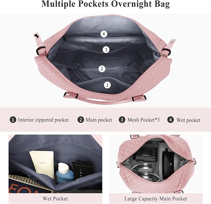 Travel Duffel Bag, Carry On Overnight Weekender Bags for Women | Travel Bag with Wet Pocket & Trolley Sleeve, For Spirit Airlines 18x14x8 Personal Item Bag - Image 5