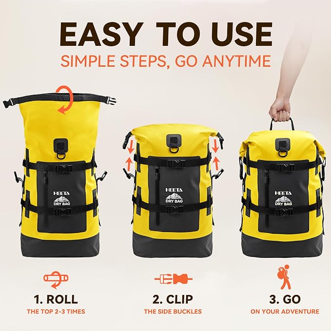 HEETA Dry Bags Waterproof Backpack 40L for Men & Women, Roll Top Heavy Duty Cushioned Hiking Backpack for Kayaking Boating Paddle Boarding Fishing Travel Camping Beach Vacation Cruise Ship Essentials - Image 3