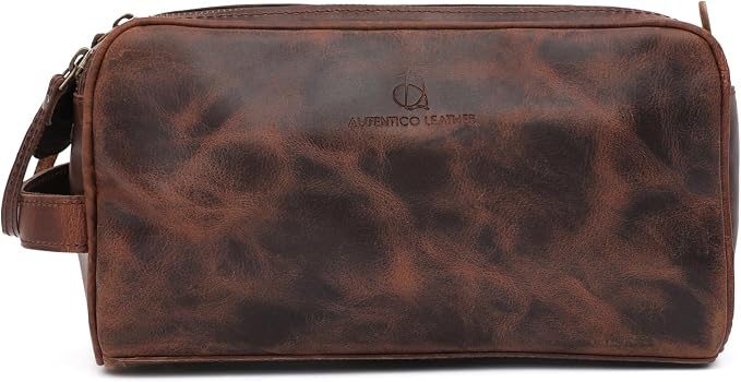 Toiletry Bag for Men – Genuine Leather Dopp Kit, Travel Organizer for Grooming Essentials, Large Shaving Kit Pouch, Durable Dark Brown Gift for Men by AutenticoLeather