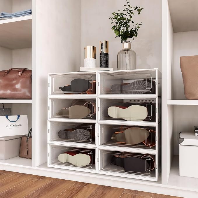 8-Piece Boot and 12-Piece Shoe Storage Box, Stackable Clear Plastic Shoe Box, Space-Saving Shoe Organizer for Boots, Sneakers, and High Heels, Clear - Image 4