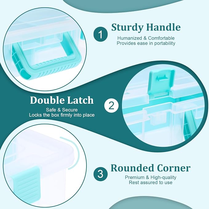 BTSKY Clear Plastic Dividing Storage Box with 8 Compartments Adjustable Storage Bin with Lid Portable Craft Storage Container Multipurpose Sewing Box Art Supply Organizer, 15.1x13.9x3.5 Inches - Image 9