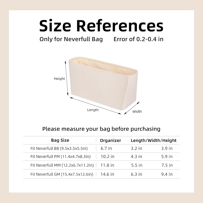 DGAZ Purse Organizer Insert Fits Neverfullbag BB/PM/MM/GM，Silk Bag Organizer，Luxury Handbag & Tote Shaper(Craie,BB) - Image 7
