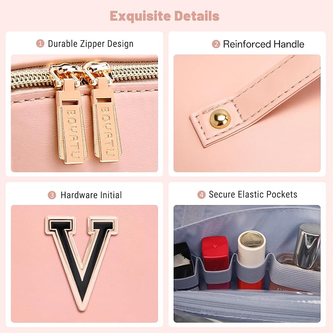 BOYATU Personalized Travel Makeup Bag: 3-in-1 Cosmetic Bag Gift for Women | Initial Make up Bag Organizer - Custom Letters A-Z - Flat Open Portable Toiletry Bag for Birthday Graduation Anniversary - Image 7