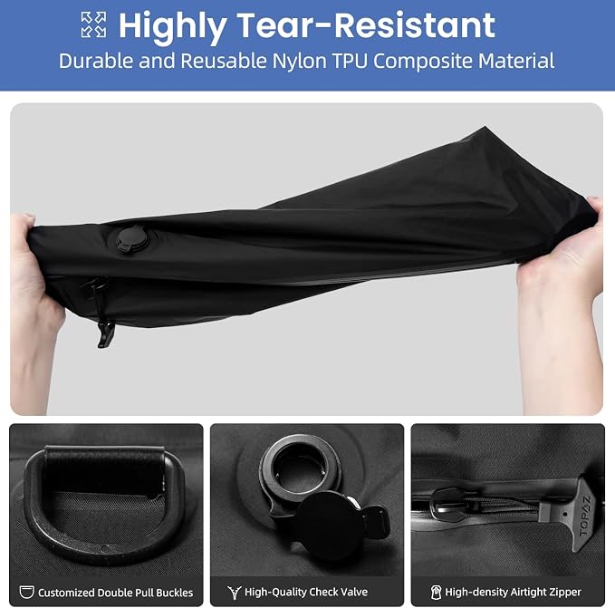 BAGAIL TPU Vacuum Bag for Travel, Reusable Compression Bag with IPX8 Waterproof Zipper, Save Space for Suitcase, Backpack and Carry on (Black, Large, N0 Pump) - Image 7
