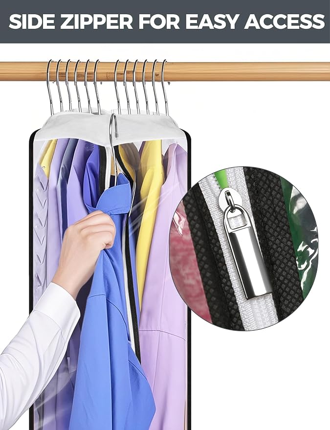 4 pcs 60" Garment Bags for Hanging Clothes, Clear Suit Bags for Closet Storage Clothing Storage, Garment Bags for Travel Covers with 10" Gussets for Coats, Jackets, Shirts and Sweater - Image 5