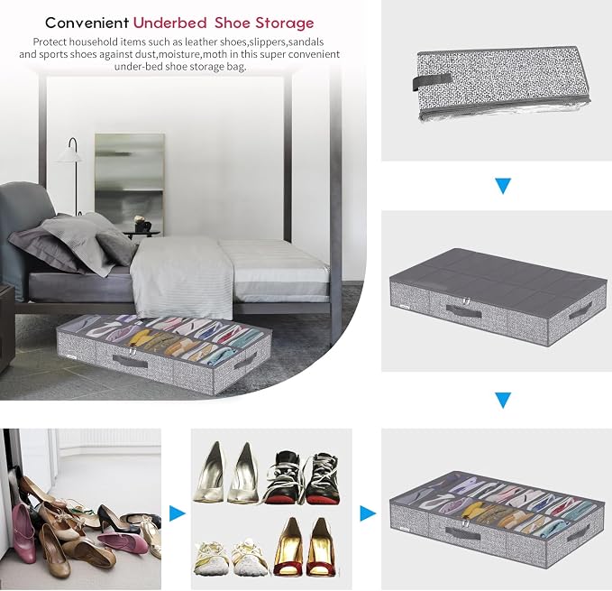 Onlyeasy Sturdy Under Bed Shoe Storage Organizers with Handles & Clear Window (16 to 32 Pairs) 2 Pack, Closet Shoes Containers Boxes for Kids & Adults, 37.7"x23.6"x5.9", Linen-like Grey, MXDUBS16P2 - Image 5