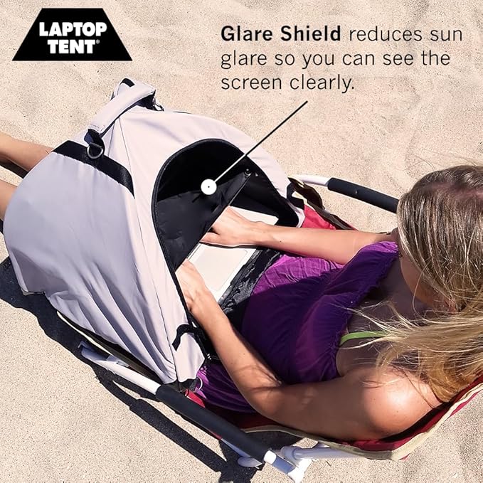 LAPTOP TENT - Portable Sun Shade & Water-Resistant Beach Bag for Outdoor Work | Heat & UV Reflective Fabric | Computer Privacy Hood & Glare Shield | Convertible Tote for Laptop, Towels, Drinks & More - Image 4