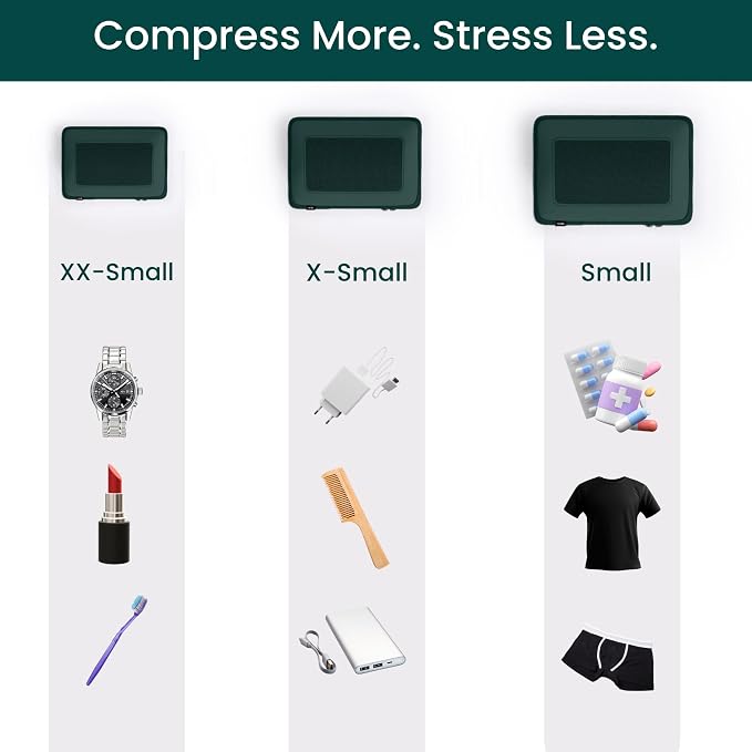 NOBL Travel Compressible Packing Cubes Set, 6 Pieces Travel Packing Organizers, Compression Luggage Cubes for Suitcases & Carry On, Space Saving (XXS, XS, S, M, L, XL) - Forest Green - Image 3