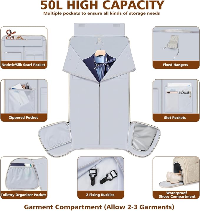 Rolling Garment Bags for Travel - Carry on Convertible Garment Duffle Bags with Wheels for Men Women, 4 in 1 Large Travel Duffel Bags with Shoes Compartment Hanging Suit Dress Weekender Bag 4pcs Set - Image 5