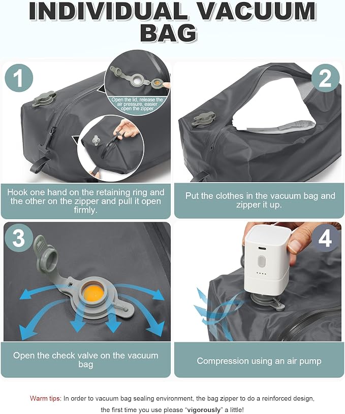 VGCUB Vacuum Backpack Travel with Pump, Vacuum Seal Compression Bags Laptop Backpack Personal Item - Image 3