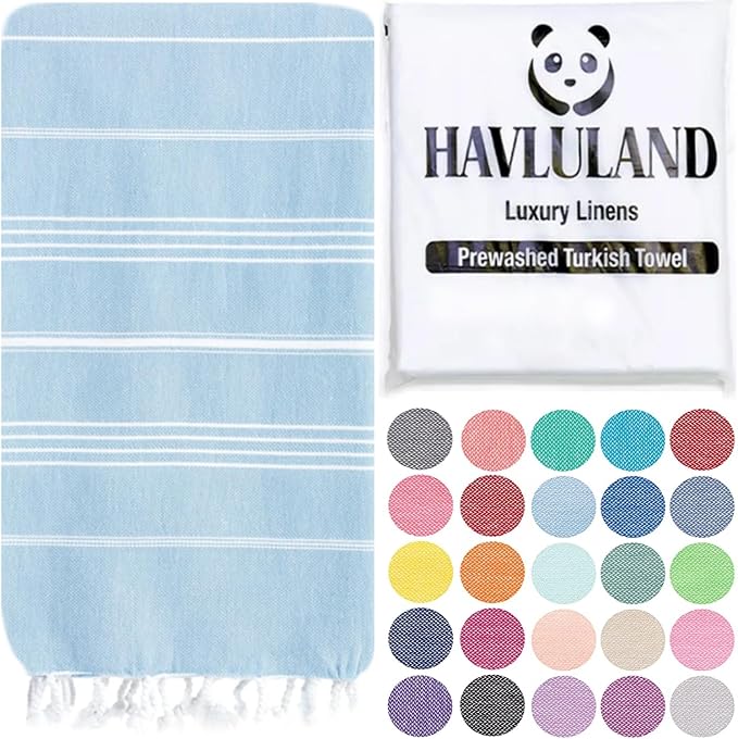 HAVLULAND Turkish Beach Towels, Oversized 40"x72" Turkish Bath Towel, Highly Absorbent Quick Dry Sand Free Beach Towels for Beach Pool Spa Gym Yoga Travel Camping Picnic Blanket - Light Blue by Havluland