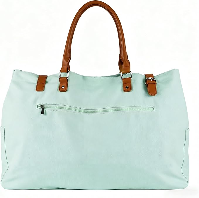 Lamyba Beach Bag with Vegan Leather Handle, Extra Large Beach Bag for Women Waterproof Sandproof, White | with Vegan Leather Handle - Image 5