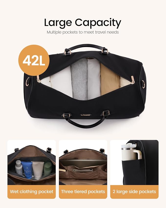 LOVEVOOK Garment Bags for Travel,3 in 1 Garment Duffle Bags for Travel with Shoe Pouch,Carry on Garment Bag for Women Men,Hanging Suitcase Suit Dress Business Travel Bag Weekender Bag - Image 5