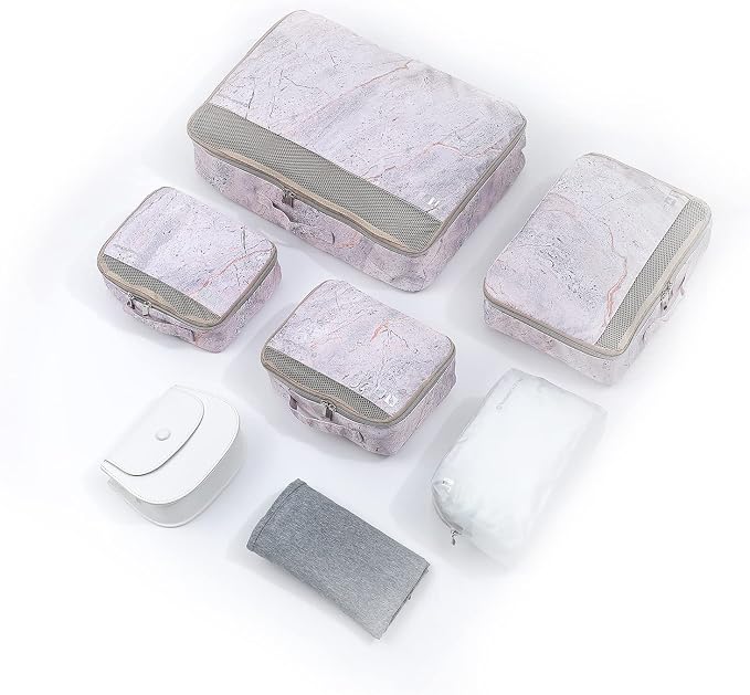 Traveler's Choice Cloverland Packing Cubes 5 Piece Set, Marble Pink - Image 4