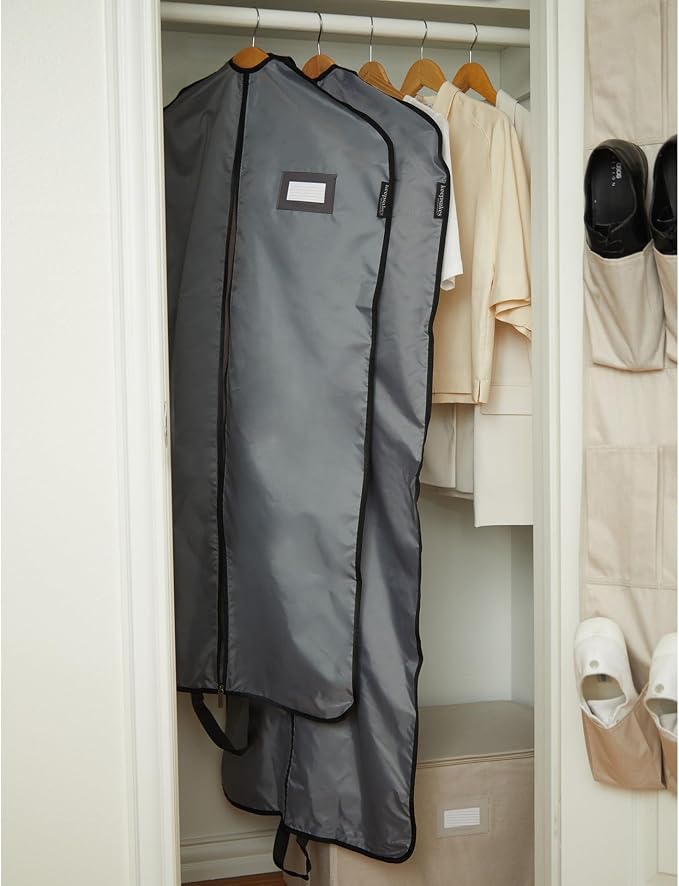 Covermates Keepsakes Garment Bag Set for Closet Storage and Travel – Breathable Suit and Dress Bags with ID Window and Carrying Handles – Heavy-Duty Hanging Wardrobe Protection Set, Grey - Image 4