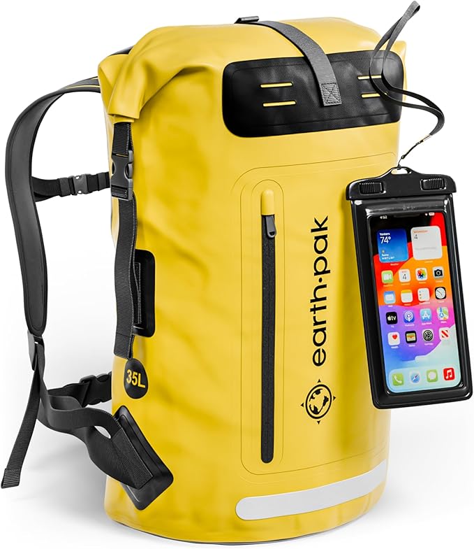 Earth Pak Waterproof Backpack - Heavy Duty Hiking Backpack - Roll-Top Closure Bag - Cushioned Dry Bag Waterproof Phone Case by earthpak