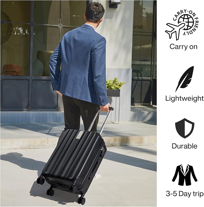 Hanke 24 Inch Luggage Suitcases With Spinner Wheels Lightweight PC Hard Shell Rolling Suitcase With Travel Lock,Checked-Medium 24-Inch(Jet Black) - Image 8