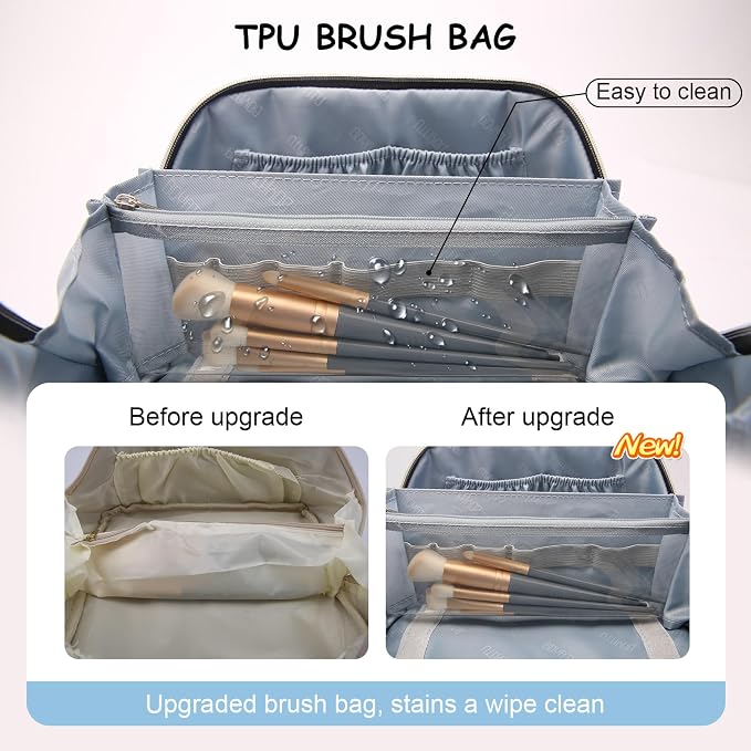 BOYATU Travel Makeup Bag Organizer Cosmetic Bag: 3 Pcs Set Make up Bags for Women with Handle - Waterproof Vegan Leather Toiletry Bags Travel Essentials Pouch with Compartments (F-01-Black) - Image 3