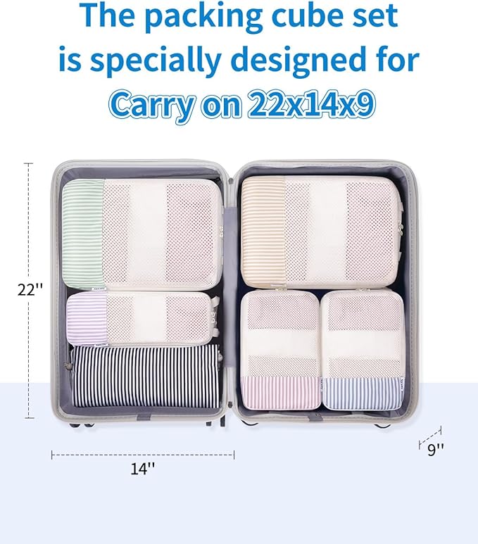 Narwey 6 Set Compression Packing Cubes for Travel Women Men, Travel Cubes for Carry On Suitcase, Durable Compression Luggage Organizer Bags - Image 2