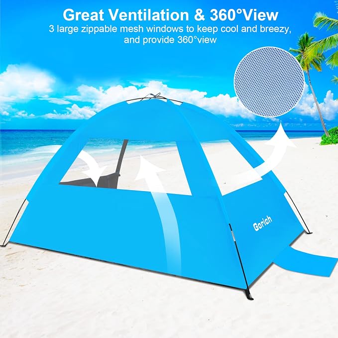 Gorich Beach Tent Sun Shelter for 3/4/6/8/10 Person with UPF 50＋ UV Protection, Lightweight & Easy Setup Beach Shade Canopy, Portable Beach Shade Tent Beach Cabana - Image 4