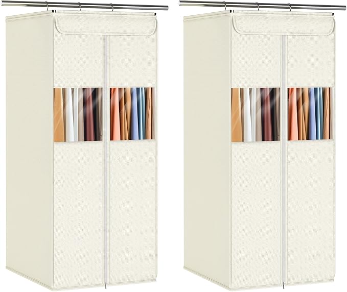 Zilink Suit Bags for Closet Storage 40" Hanging Garment Bags for Storage with Clear Window Space Saving Clothing Storage Bags for Suits, Shirts, Short Skirts, Beige, 2-Pack by Zilink