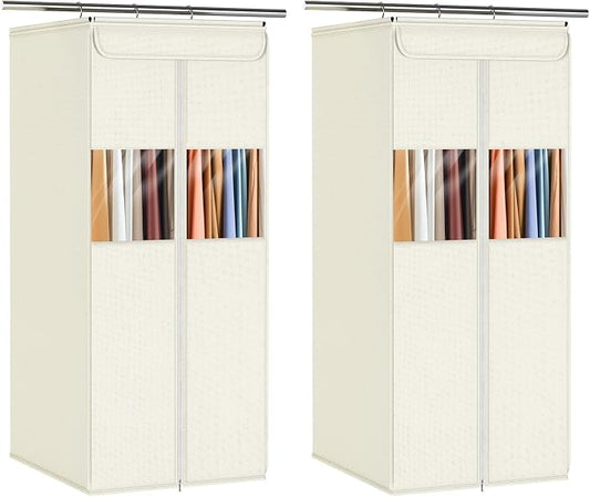 Zilink Suit Bags for Closet Storage 40" Hanging Garment Bags for Storage with Clear Window Space Saving Clothing Storage Bags for Suits, Shirts, Short Skirts, Beige, 2-Pack by Zilink
