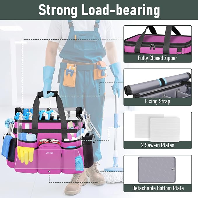 Ytonet Cleaning Caddy with Wheels, X Large Rolling Caddy Bag with Detachable Trolley for Housekeepers, Water Resistant Cleaning Cart Supplies Organizer for Home, Car, Tool Organizer, Mobile Storage - Image 5