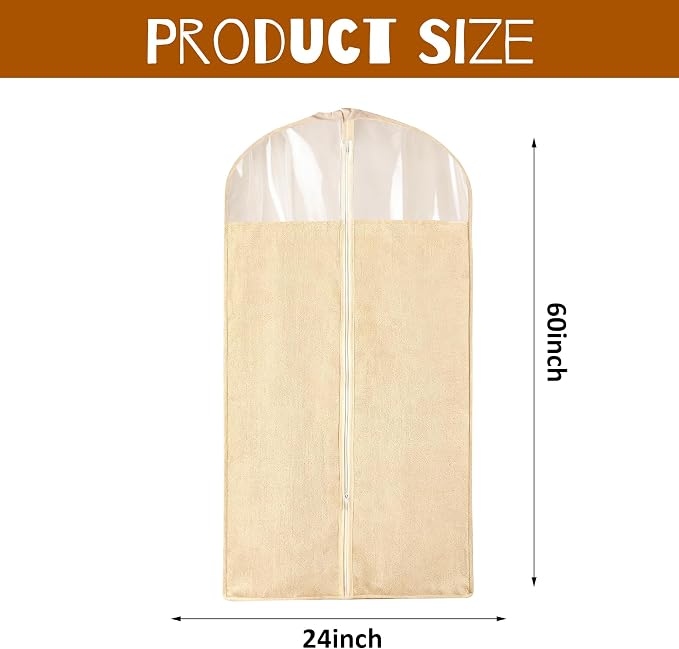 4 Pack 24 x 60 Inches Cotton Garment Bags for Hanging Clothes, Breathable Garment Bags for Long Dress, Fur Coat, Jacket, Gown, Suit, Garments Covers with Clear Window - Image 2