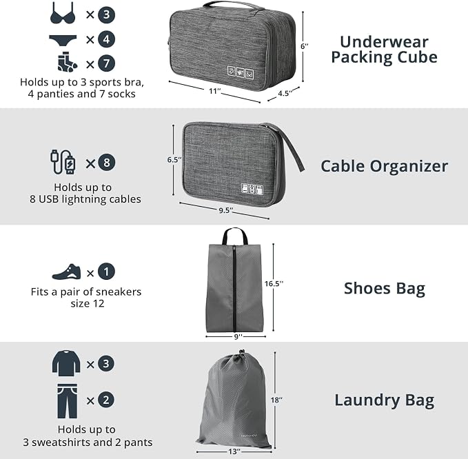 NICOSHOW 7 Set Compression Packing Cubes for Travel - Compressible, Lightweight, and Space-Saving Packing Cubes, Travel Essentials for Women, Grey - Image 4
