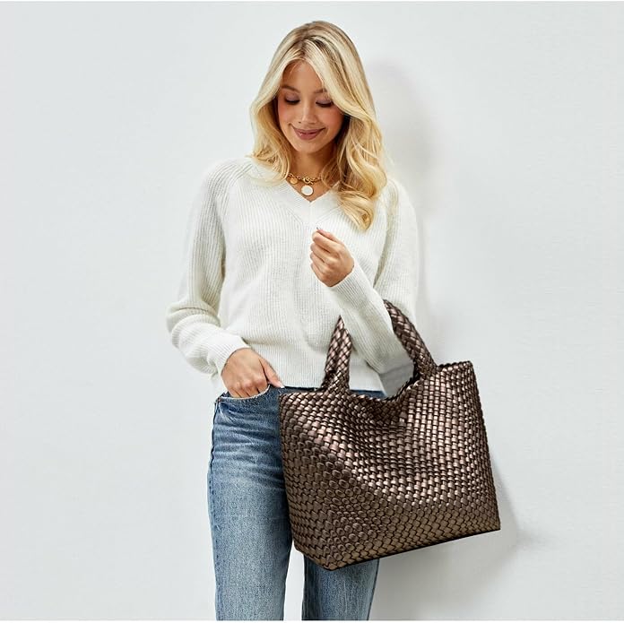 JINMANXUE Fashion Woven Bag Shopper Bag Travel Handbags and Purses Women Tote Bag Large Capacity Shoulder Bags - Image 3