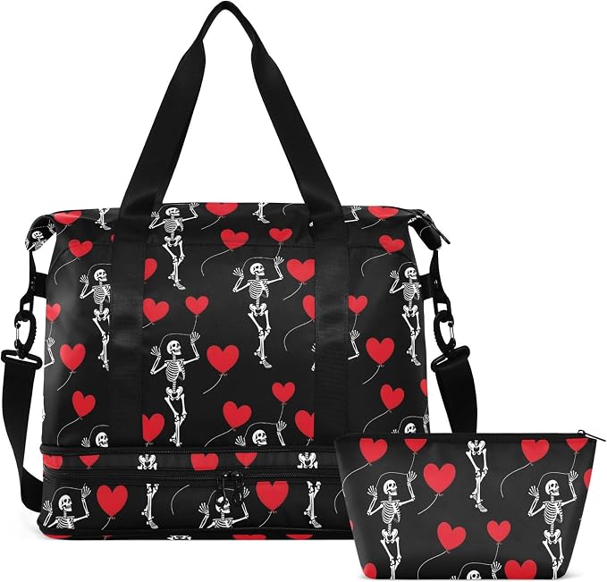 Travel Duffel Tote Bag Romantic Skull Gothic Sports Duffel Bag with Wet Pocket Weekender Overnight Bag for Women Men Gym Bag, Carry On Bag Hospital Bag for Labor and Delivery - Image 8