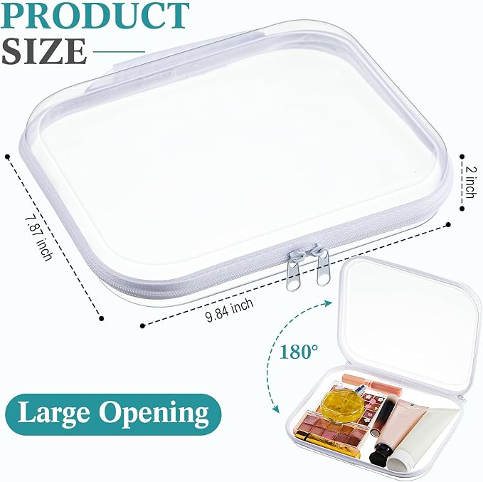 Sanwuta 4 Pcs Clear Hard Zipper Case with Handle Office Storage Cases Hard Plastic Pouches Transparent Bins for Crafts, Snacks, Cosmetics, Puzzles(9.8 x 7.9 x 2 Inches,White) - Image 2