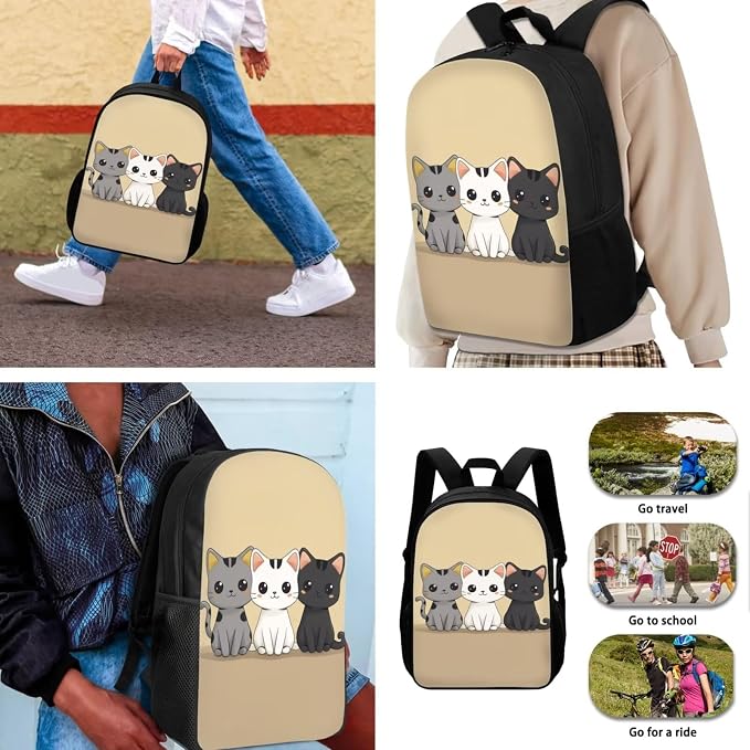 Cute Cat Backpack for Girls 8-10/10-12/12-14 with Lunch Box Middle School Bookbags for 7th Grade Gilrs Back Pack Lunchbox Set Kids Book Bag Lunchbag Student Schoolbag Pencil Case Set - Image 3