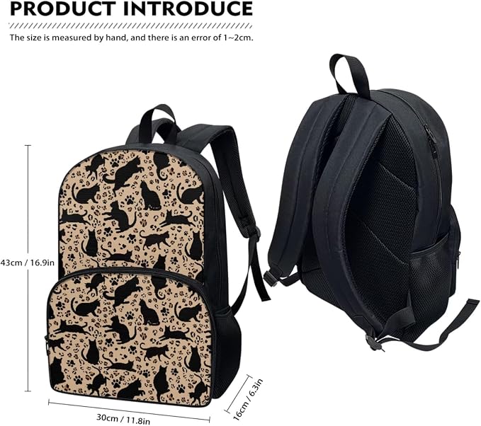 Black Cats Paw Brown Leopard School Backpack for Kids Schoolbag Knapsack Lunch Bag Pencil Box Water Bottle Holder Shoulder Crossbody Handbags Book Bags for Boys Girls Teens, 4 Pack - Image 2