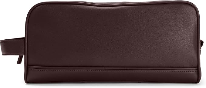 Leatherology Brown Double Zip Toiletry Bag – Full-Grain Leather Men's Dopp Kit with Dual Compartments, Water-Resistant Lining & Top-Stitched Handle by Leatherology