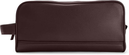 Leatherology Brown Double Zip Toiletry Bag – Full-Grain Leather Men's Dopp Kit with Dual Compartments, Water-Resistant Lining & Top-Stitched Handle by Leatherology