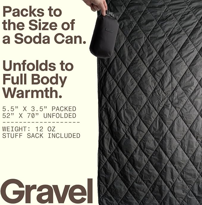 Gravel UltraPak™ Packable Puffy Camping Blanket – Lightweight Outdoor Blanket Waterproof for Camping, Hiking & Travel – Compact Puffy Blanket, Durable 20D Nylon, Easy Clean, Hands-Free Snap, Black - Image 2