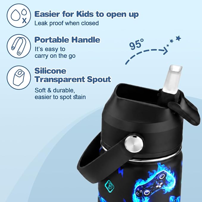 Bevalsa Kids Backpack for Boys with 14oz Insulated Bottle, Gamer Backpack School Bags for Kids & BPA-FREE Stainless Steel Metal Bottle with Straw Lid for Elementary Middle School Student (Blue Flame) - Image 9