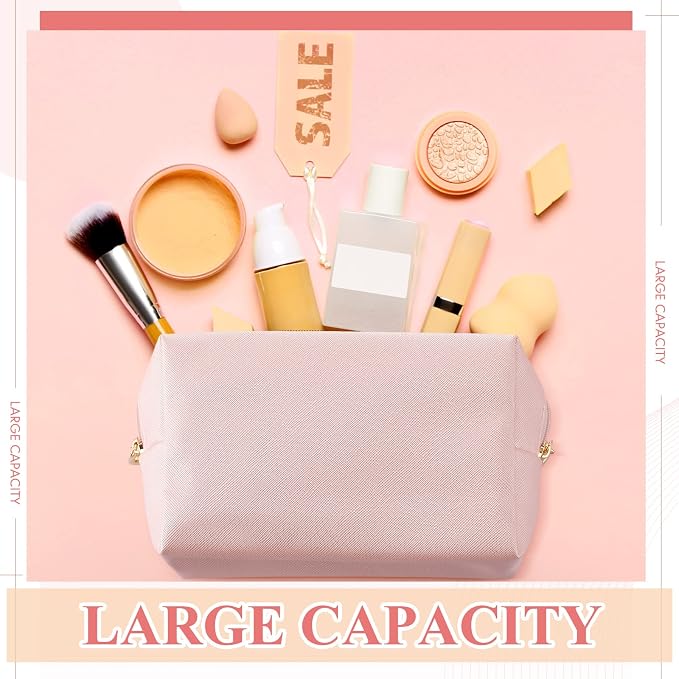 Kigeli Aesthetic Makeup Bags PU Leather Cosmetic Pouches Waterproof Plain Toiletry Bags Makeup Pouches Bulk for Women Party Gift Travel Storage Organizer(Rose Gold,7.1 x 2.8 x 4.3 in) - Image 4