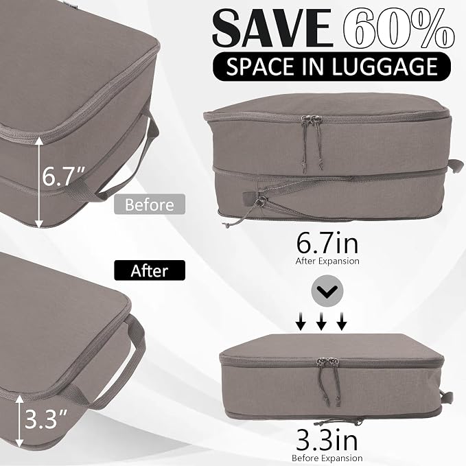 Large Compression Packing Cubes for Travel Accessories, 2 Set Compression Bags Travel Cubes for Packing Suitcase Luggage Organizer Bags Set, Khaki - Image 4