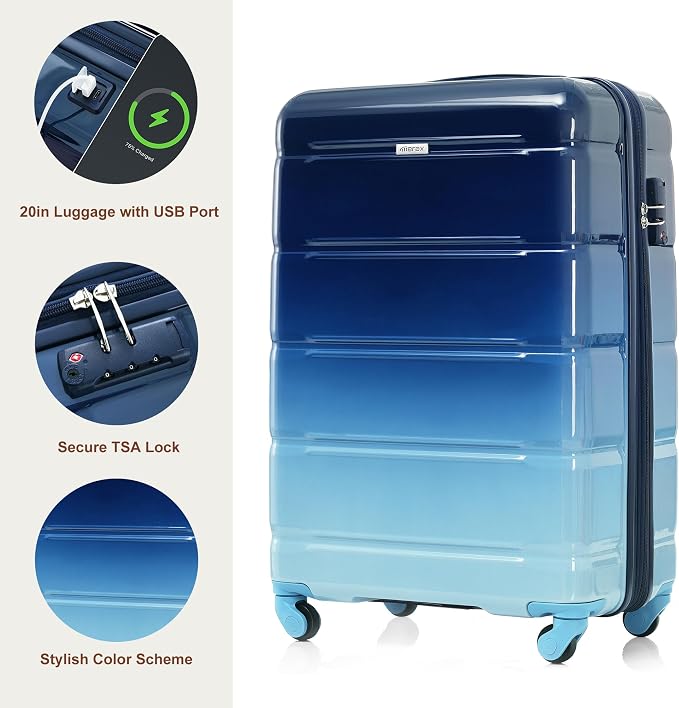 Hardshell Luggage Sets, Lightweight Stripes Suitcases with Spinner Wheels, Navy 20 - Image 3