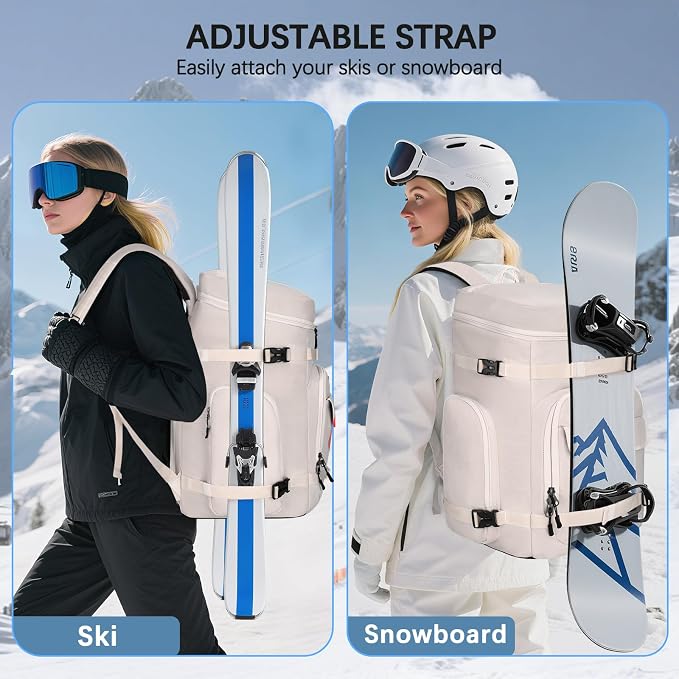 65L Waterproof Ski Boot Bag, Heavy Duty Snowboard Backpack for Helmet Goggles Gear, Air Travel Winter Sports Bag - Image 7
