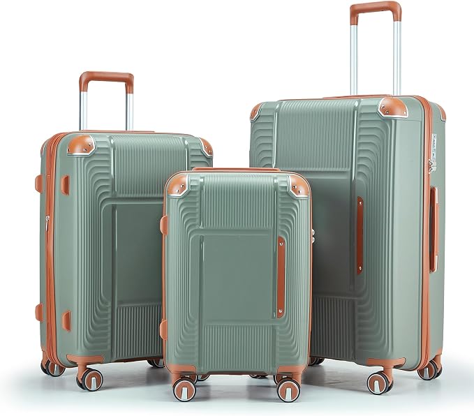 3 Piece Luggage Set PP Hardshell with YKK Zippers, 20/24/28 Inch Suitcases with Detachable Spinner Wheels & Reinforced Corner Guards, Lightweight TSA Lock Nested Set (Sage Green) by Unknown