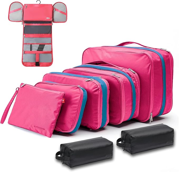 Bee Nesting BeeNesting Waterproof Compression Packing Cubes 5/6/8 sets, Large Travel Packing organizers for Carry on Luggage, 2 Sides Expandable Storage Bags by BeeNesting